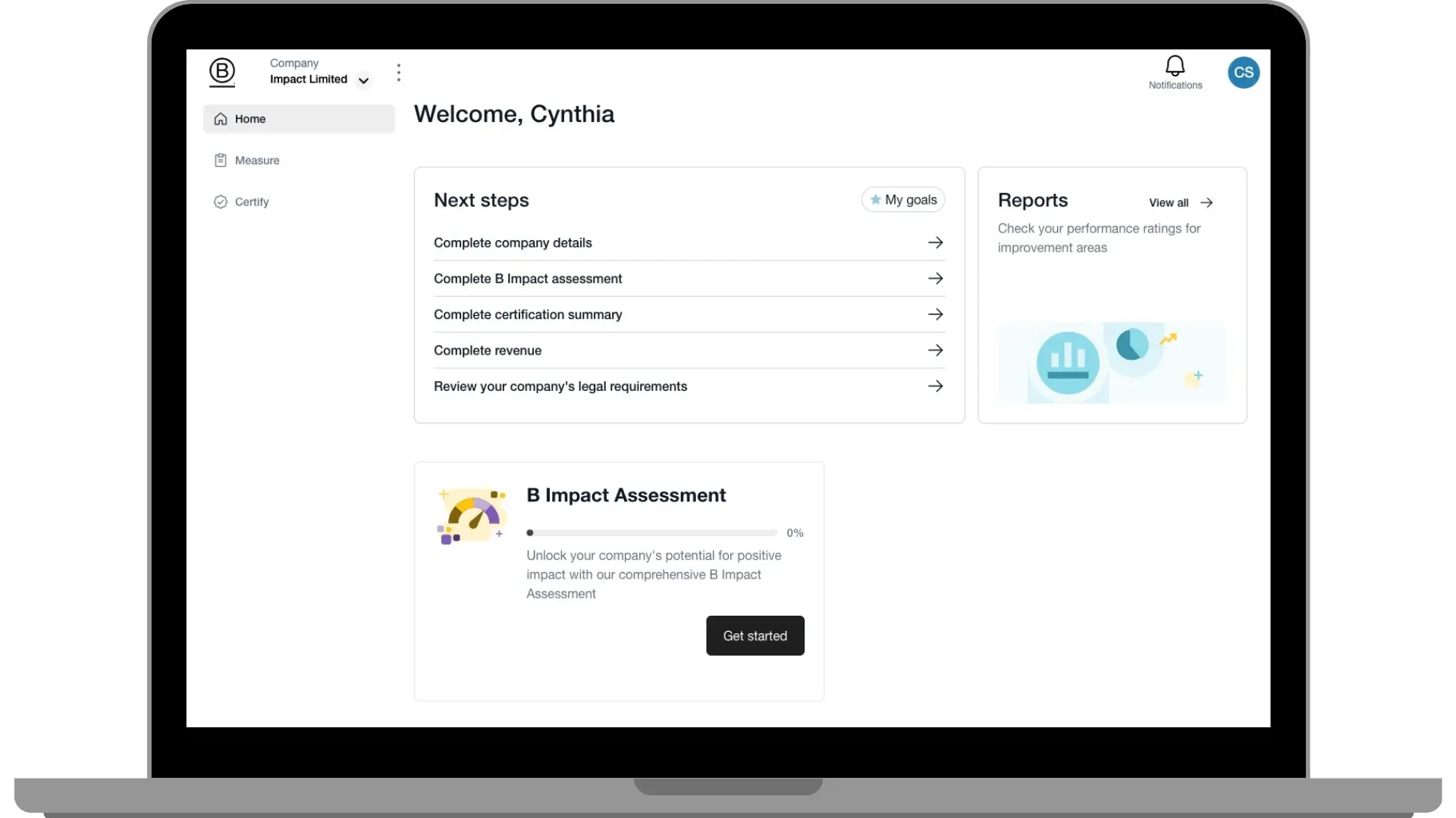 B Impact - Homepage Screenshot